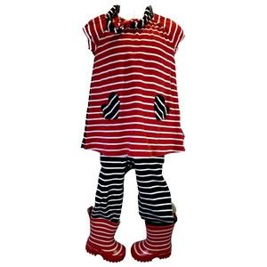 Polarn O. Pyret Lot Red White Blue Stripe Dress Pant Boots & Headband 86cm 1-1.5